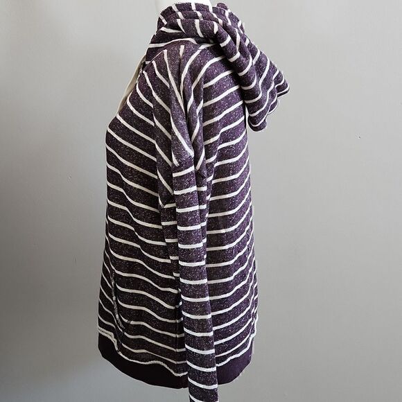 Striped Purple Hoodie Sweater with Drawstring - Picture 3 of 9